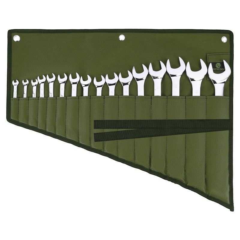ROCKCOON Wrench Roll Organizer 16 Pockets  Wrench Pouch Roll Up with Water Proof Oxford Cloth  Tool Roll Bag for Wrenches Organization  Green - Image 1